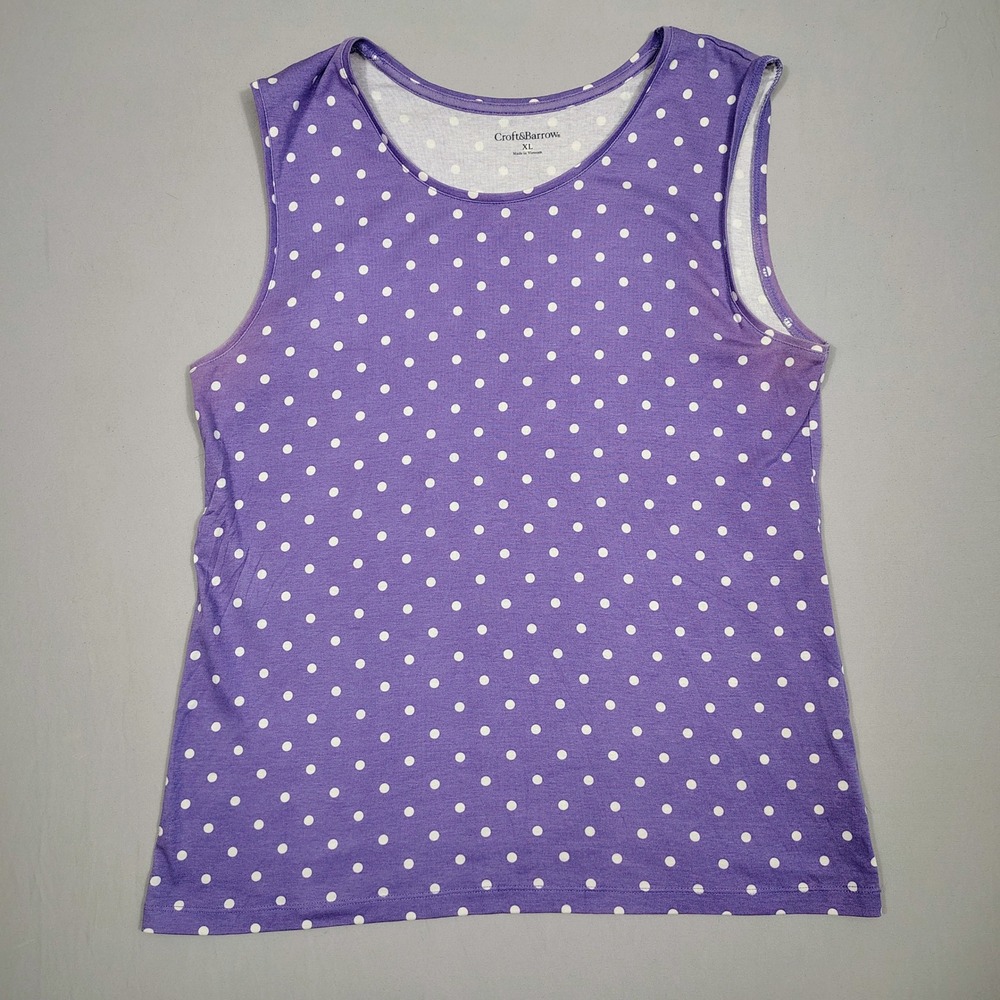 Croft & Barrow Tank Top Womens XL Purple Polka Dot Sleeveless Cotton Modal Blend